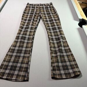 No Boundaries Plaid Pants in brown and yellow